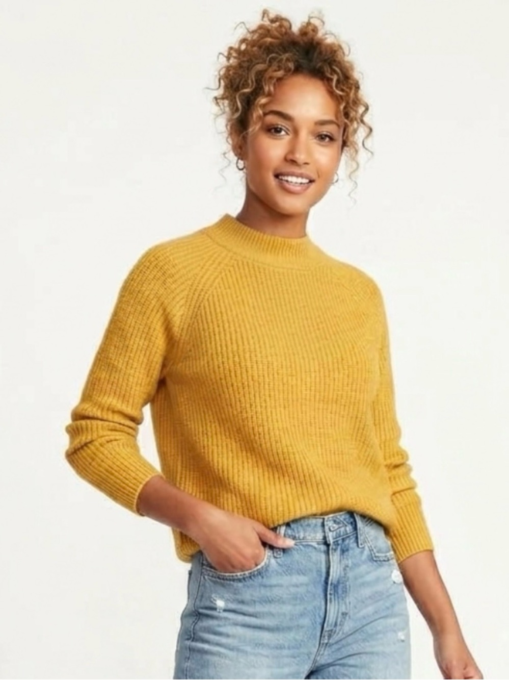 Banana Republic Ribbed Mock-Neck Sweater in Goldenrod Yellow